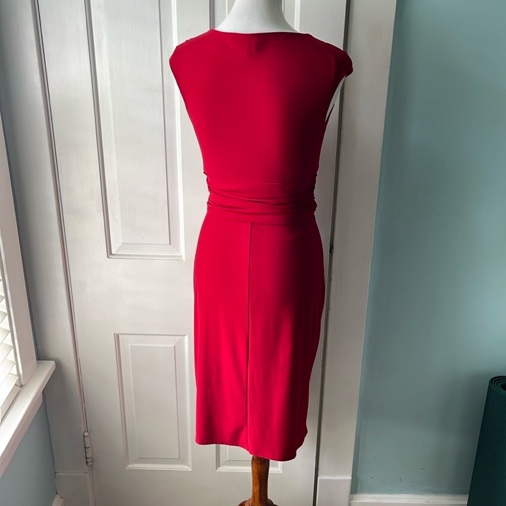 Ralph Lauren Classy Red Wrap Midi Dress Short Sleeves - Picture 3 of 5